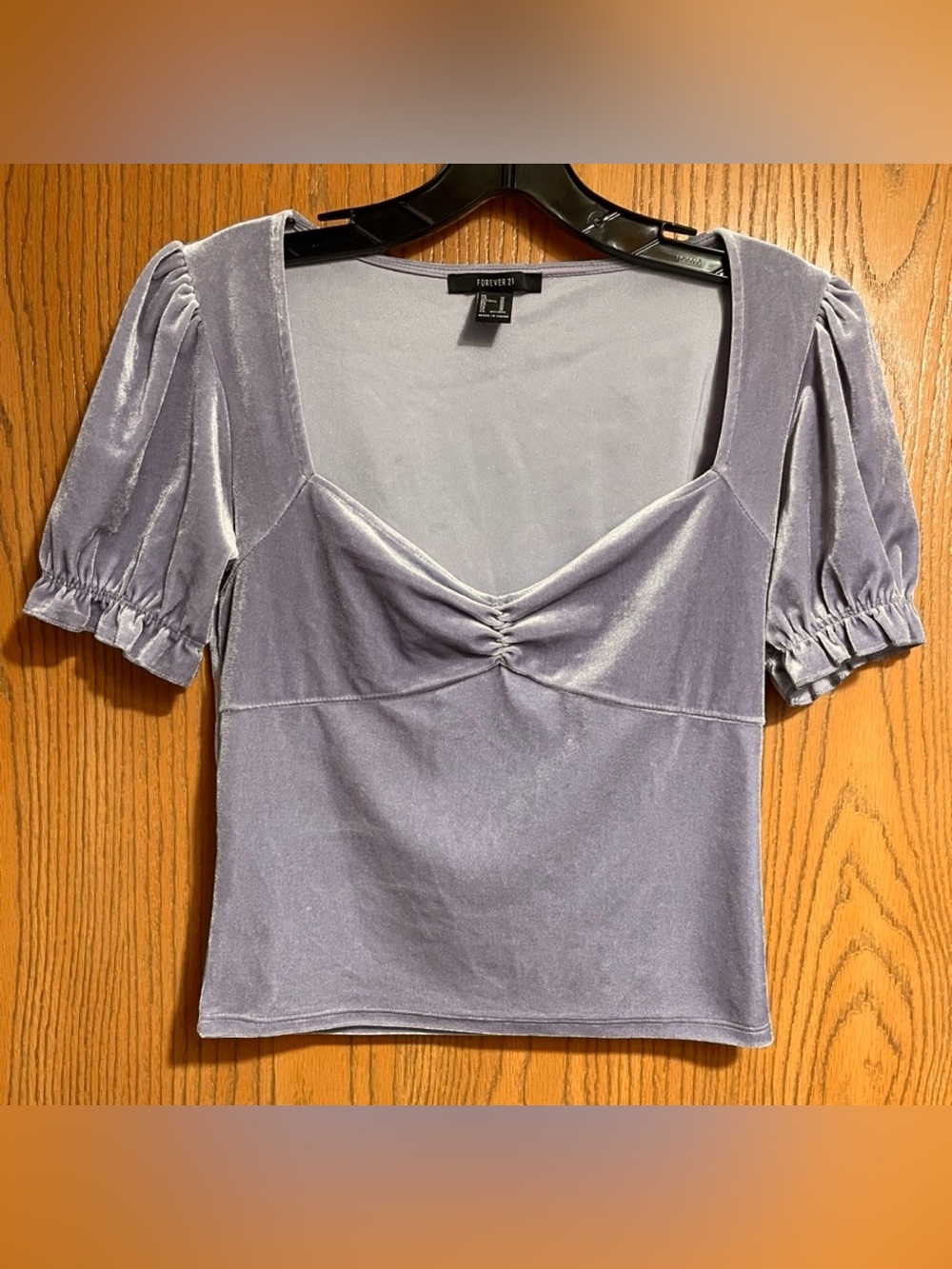 Gray Velvet Blouse with Short Sleeves